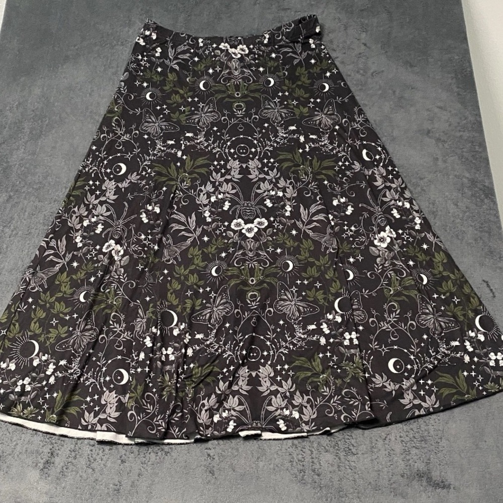 Romwe Skirt Womens 3XL Maxi Butterfly Floral Celestial Moon Star Boho Whimsigoth